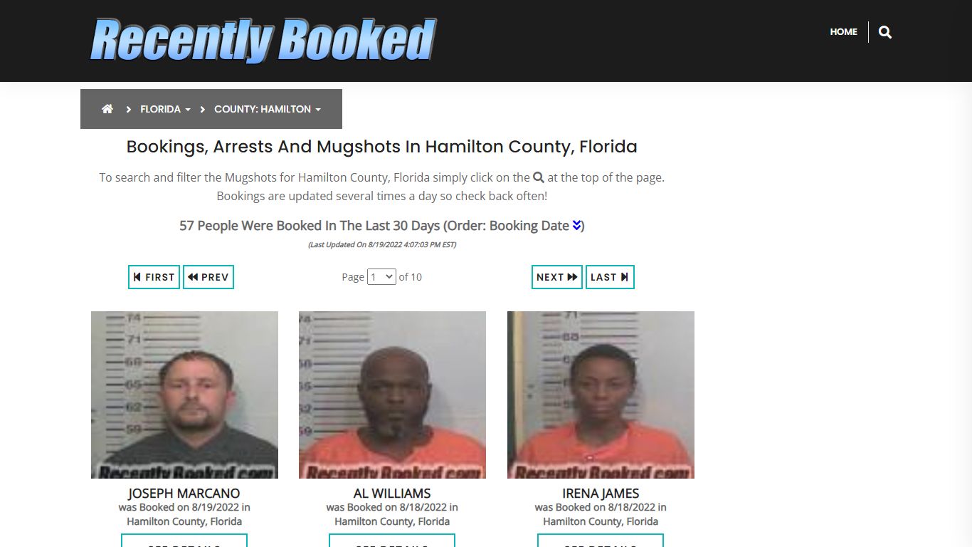 Bookings, Arrests and Mugshots in Hamilton County, Florida